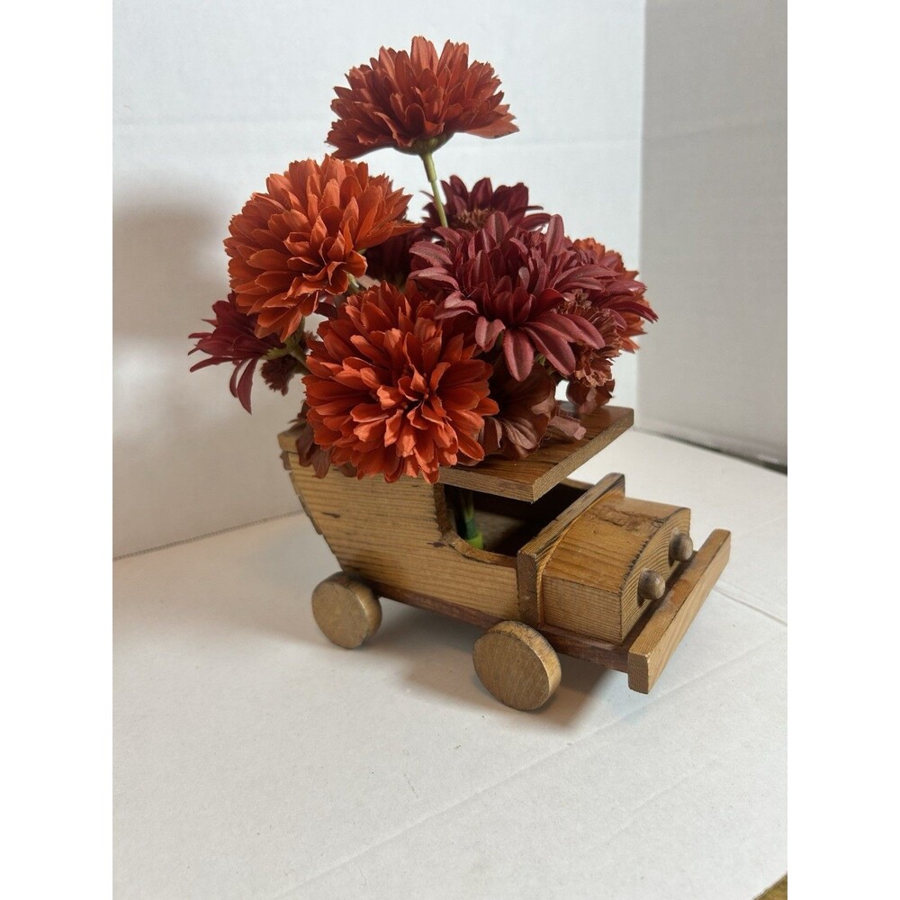 Vtg Handmade Wooden Truck Planter Vase Rustic Folk Art Decor Cabincore Grandpa - Picture 9 of 13
